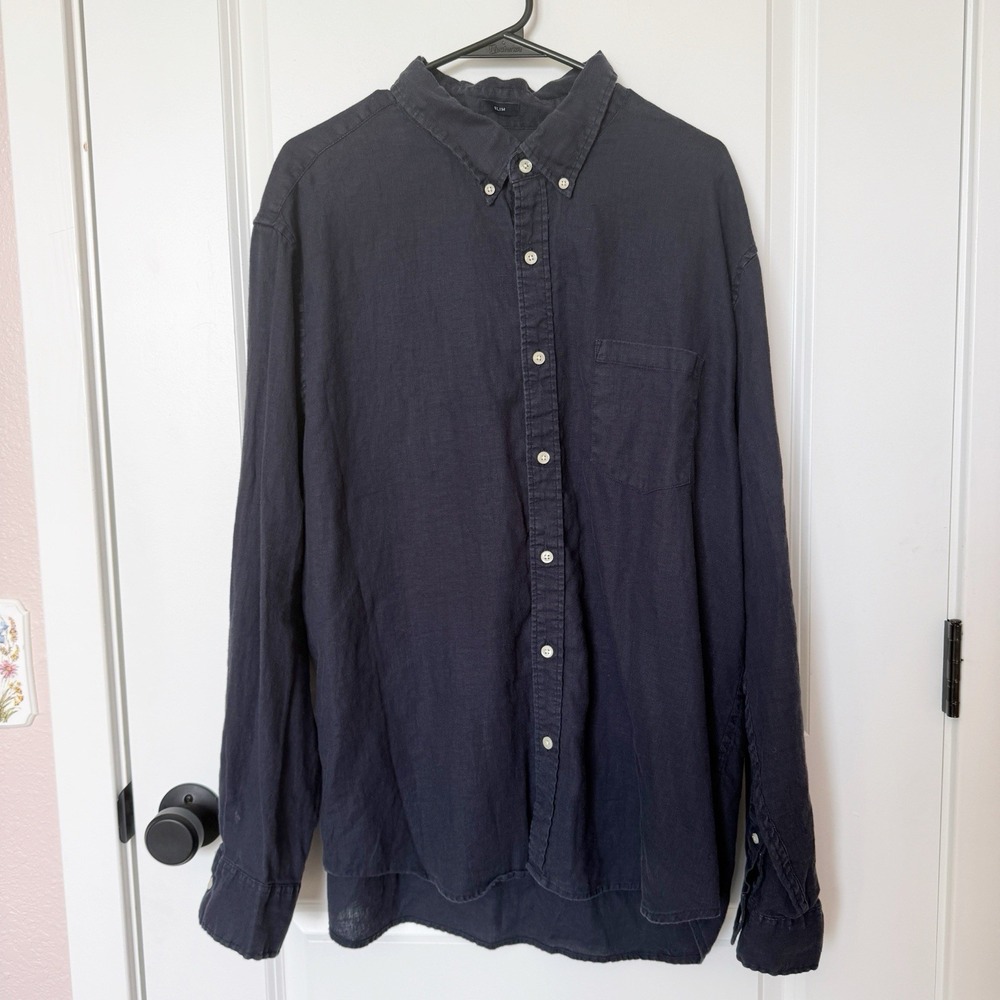 Banana Republic Mens Linen Button Down Shirt XXL Navy Preppy Causal Lightweight